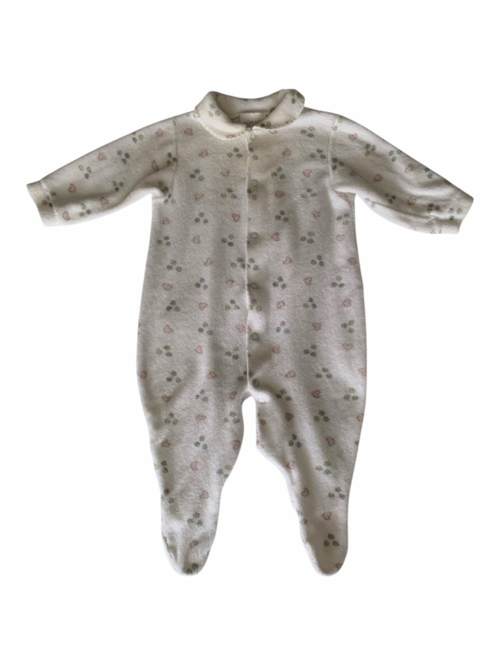 Vintage Carter's Terry Cloth Sleeper Girls Size M (3-6M) Footie Hearts White PJs